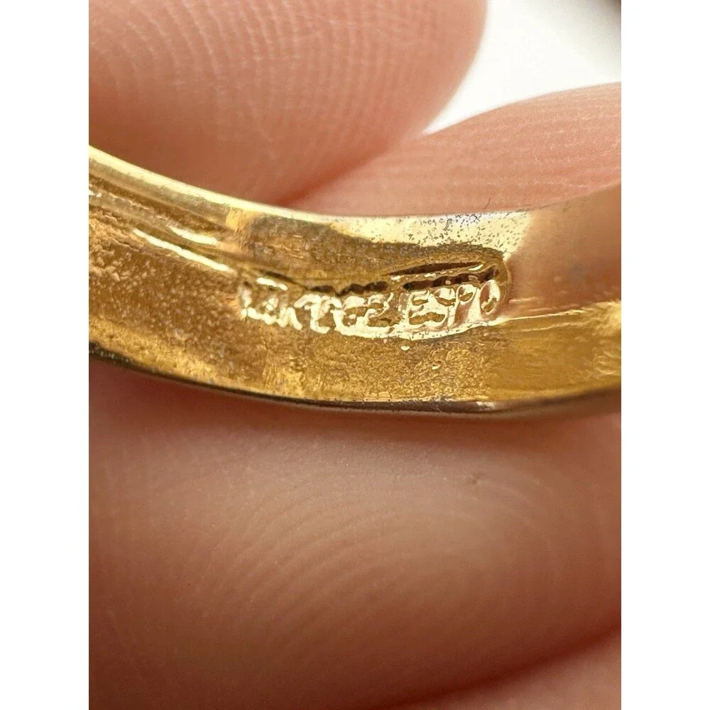 Espo Vintage 14k Gold Electroplated Rhinestone Cocktail Ring Size 6.75
